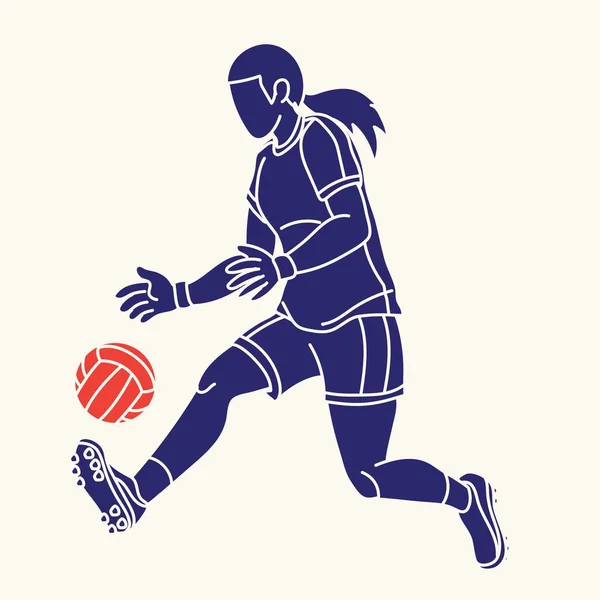 Gaélico Fútbol Mujer Jugadora Acción Dibujos Animados Vector Gráfico — Archivo Imágenes Vectoriales