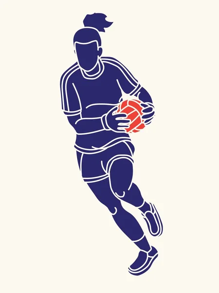 Gaélico Fútbol Mujer Jugadora Acción Dibujos Animados Vector Gráfico — Archivo Imágenes Vectoriales