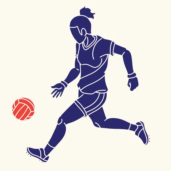 Gaelicki Piłka Nożna Kobieta Gracz Akcja Cartoon Graficzny Wektor — Wektor stockowy
