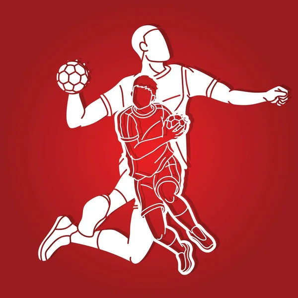 Grupo Balonmano Deporte Jugadores Masculinos Equipo Mezcla Acción Dibujos Animados — Archivo Imágenes Vectoriales