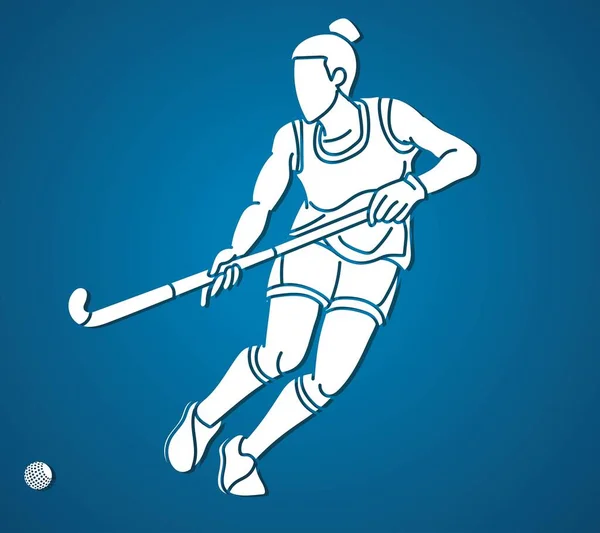 Hokej Trawie Sport Kobieta Gracz Action Cartoon Graphic Vector — Wektor stockowy