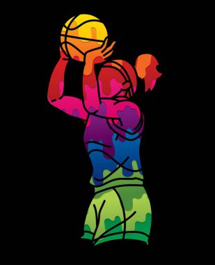 Basketball Female Player Action Cartoon Sport Graphic Vector