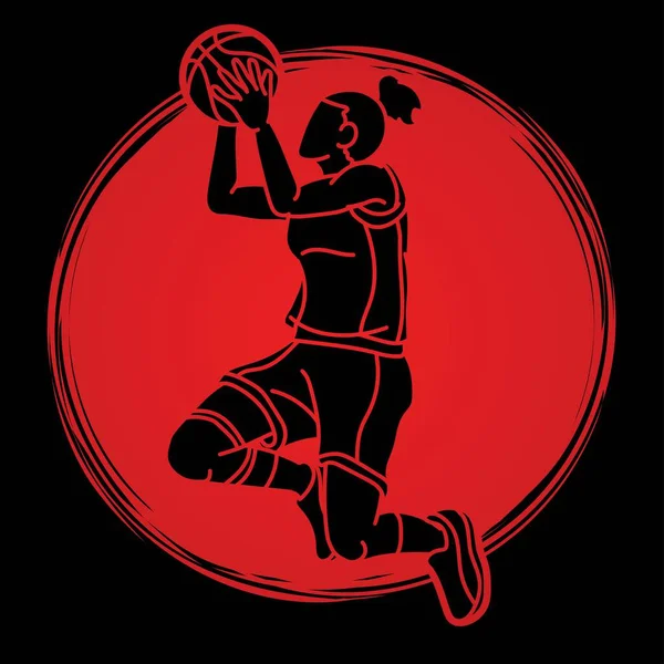Баскетбол Жіночий Гравець Дія Мультфільм Спорт Графічний Вектор — стоковий вектор
