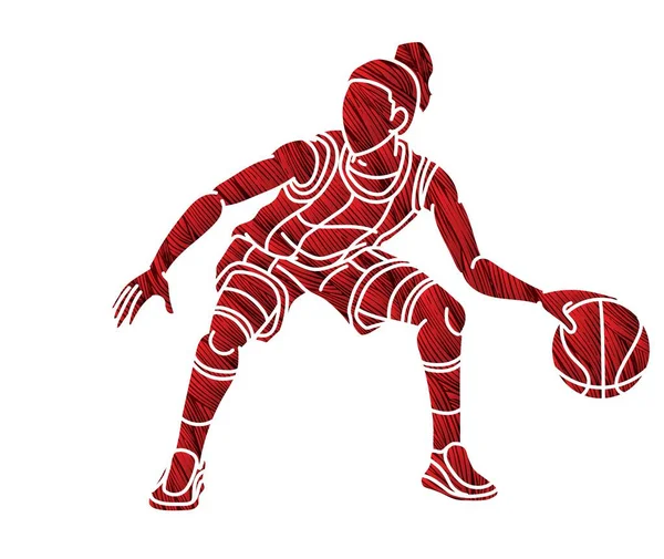 Basketbal Vrouwelijke Speler Actie Tekenfilm Sport Grafische Vector — Stockvector