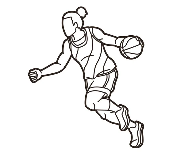 Basketball Female Player Action Cartoon Sport Graphic Vector —  Vetores de Stock