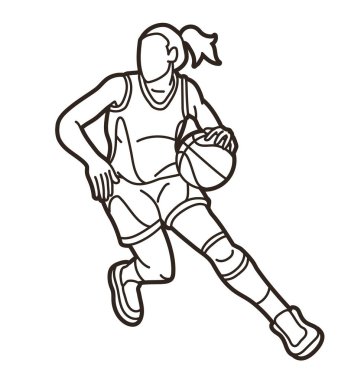 Basketball Sport Female Player Action Cartoon Graphic Vector clipart