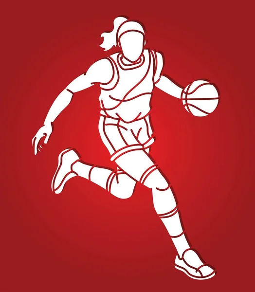 Basketball Sport Female Player Action Cartoon Graphic Vector — Stockvektor