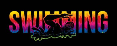 Yüzen Spor Metin Yazı Tipi Tasarımı Çizgi Film Vektörü