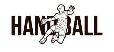 Hentbol Spor Metin Tasarımı Çizgi Film Vektörü