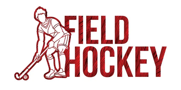 Field Hockey Font Text Design Sport Player Cartoon Graphic Vector — Stock Vector