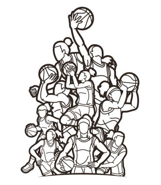 Basketbol Kadın Oyuncuları Karikatür Spor Takımı Grafik Vektörü
