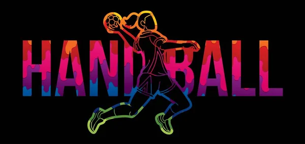 Handball Sport Joueuse Action Avec Texte Dessin Animé Graphique Vecteur — Image vectorielle