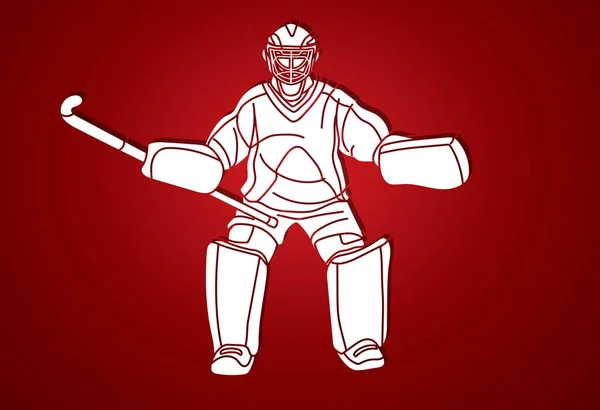 Silhouette Hockey Sur Gazon Joueur Masculin Action Dessin Animé Graphique — Image vectorielle