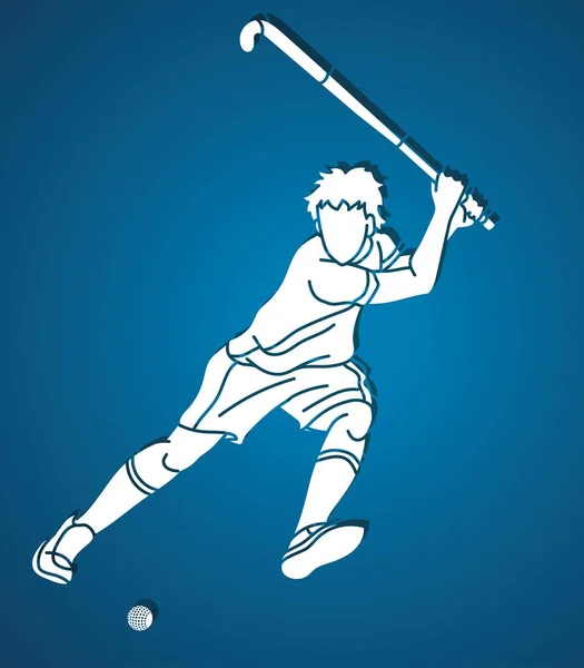 Silhouette Field Hockey Männliche Spieler Action Cartoon Graphic Vector — Stockvektor