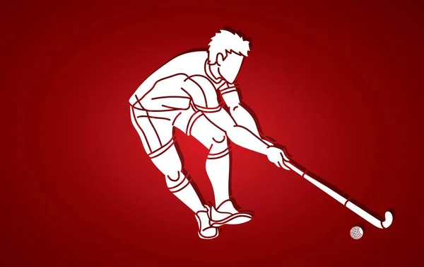Silhouette Field Hockey Männliche Spieler Action Cartoon Graphic Vector — Stockvektor