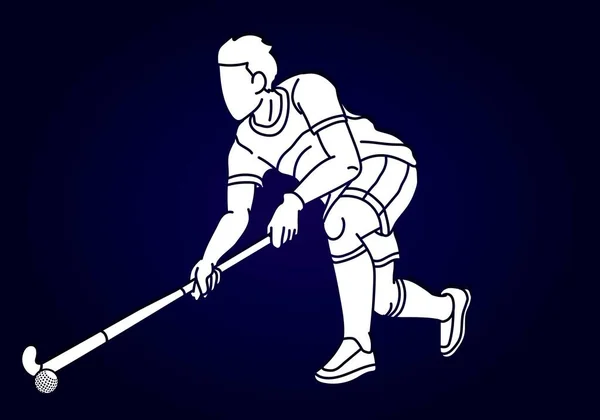 Silhouette Field Hockey Male Player Action Cartoon Graphic Vector — Stock Vector