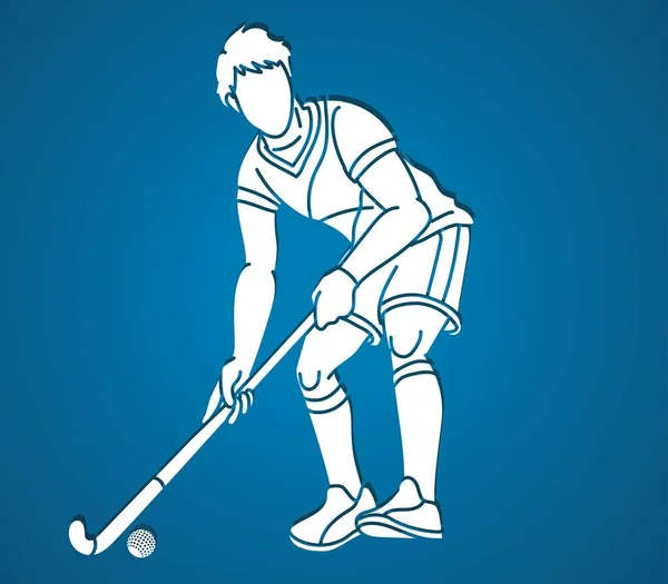 Silhouette Field Hockey Male Player Action Cartoon Graphic Vector — Stock Vector