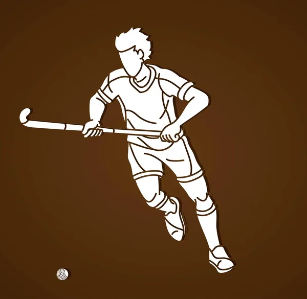 Silueta Pole Hokej Muž Akční Karikatura Grafický Vektor — Stockový vektor