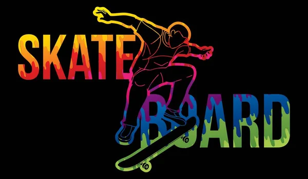 Skateboard Text Designed Male Player Cartoon Extreme Sport Graphic Vector — Stock Vector