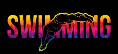 Yüzücü Çizgi Filmi Grafik Vektörü ile Yüzme Metni