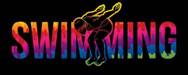 Yüzücü Çizgi Filmi Grafik Vektörü ile Yüzme Metni