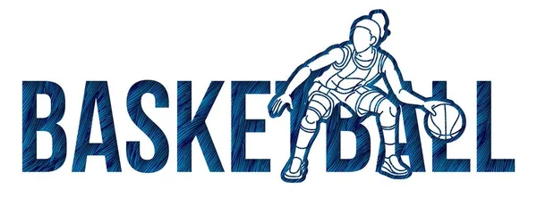 Texte Basket Ball Conçu Avec Vecteur Graphique Bande Dessinée Action — Image vectorielle