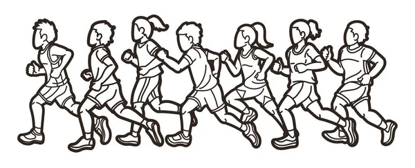 Grupa Dzieci Running Boy Girl Mix Action Runner Zagraj Razem — Wektor stockowy