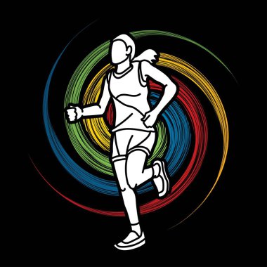 Bir Kadın Hareket Maratonu Koşturmaya Başlıyor Çizgi film Kadın Koşu Grafik Vektörü