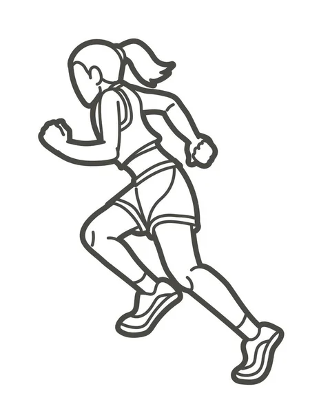 Coureur Marathon Féminin Cartoon Femme Run Sport Graphic Vector — Image vectorielle
