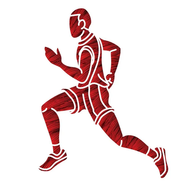 Marathon Runner Muž Běží Akční Jogging Sportovní Grafický Vektor — Stockový vektor