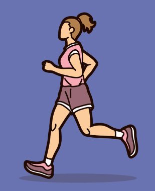 Bir Kadın Koşmaya Başladı Maraton Koşucu Hareketi Çizgi Film Çizgi Filmi Grafik Vektörü