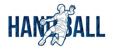 Hentbol Spor Metni Oyuncu Eylem Çizgi Filmi Grafik Vektörü ile tasarlandı