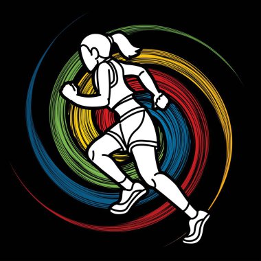 Bir Kadın Hareket Maratonu Koşuya Başlıyor Çizgi Film Çizgi Filmi Grafik Vektörü