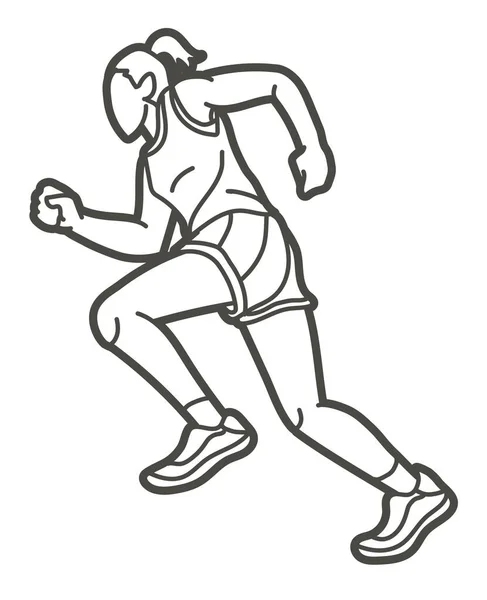 一位女运动员开始跑步马拉松长跑运动员卡通运动图形矢量 — 图库矢量图片