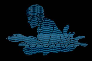 Yüzme Sporu Erkek Yüzücü Eylem Çizgi Filmi Grafik Vektörü