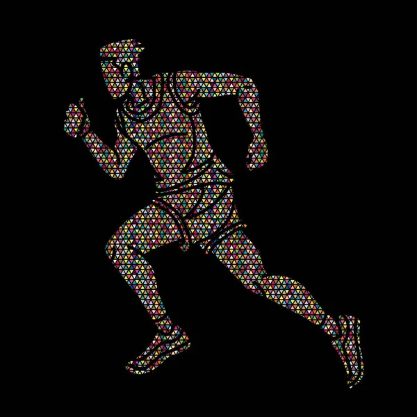 Man Running Action Marathon Runner Start Running Movement Cartoon Sport — Wektor stockowy