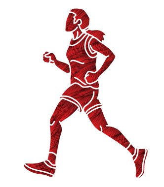 Bir Kadın Koşu Maratonu Koşucusu Çizgi Film Spor Grafik Vektörü Koşmaya Başlıyor