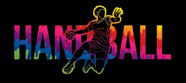 Handball Sport Male Player Action Text Design Cartoon Graphic Vector — Stock Vector