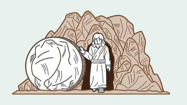 Jesus Risen Dead Walked Out Garden Tomb Passover Feast — Stock Vector