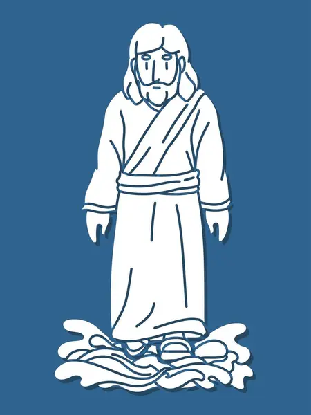 Jesús Realizó Milagro Caminar Sobre Agua Vector Gráfico Dibujos Animados Ilustración De Stock