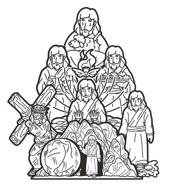 Cartoon Jesus Christus Wunder Jesu Der Bibel Mischen Story Graphic — Stockvektor