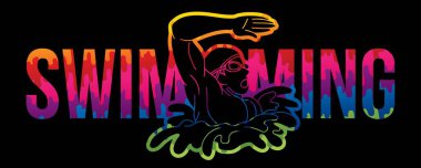 Yüzücü Eylem Çizgi Filmi Grafik Vektörü Erkek Yüzme Metni