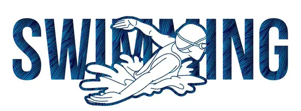 スイマーアクション漫画スポーツグラフィックベクター付き女性水泳テキスト ストックイラスト