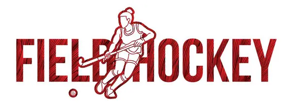 Field Hockey Female Player Action Font Design Cartoon Sport Graphic ストックベクター
