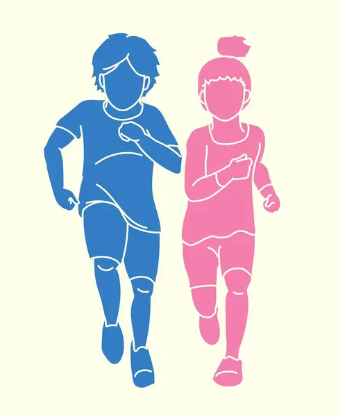 Boy Girl Running Together Cartoon Graphic Vector Vector De Stock