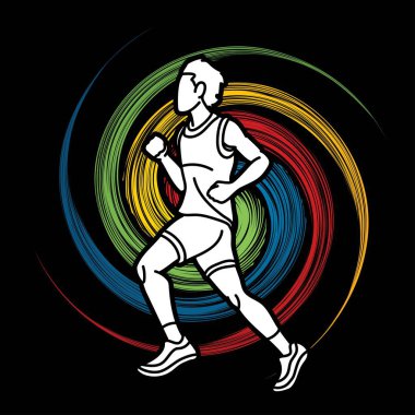 Action Movement Maratonu koşucusu A Man Çizgi Film Sporu Vektörü Çalışmaya Başladı