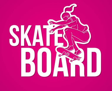 Kaykay Metni Kadın Oyuncu Çizgi Filmi Ekstrem Spor Vektörü ile Tasarlandı