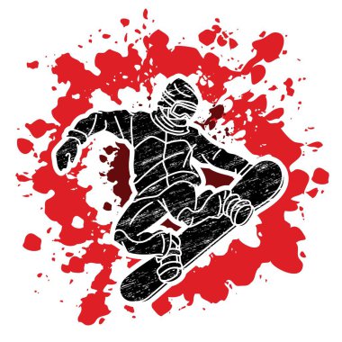 Snowboard Spor Snowboardcusu Eylem Çizgi Filmi Grafik Vektörü