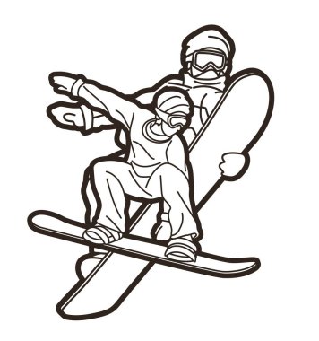 Snowboardcu Karışık Aksiyon Snowboard Sporcu Çizgi Filmi Vektörü 