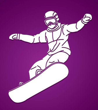 Snowboardcu Eylem Snowboard Oynatıcı Spor Çizgi Filmi Grafik Vektörü